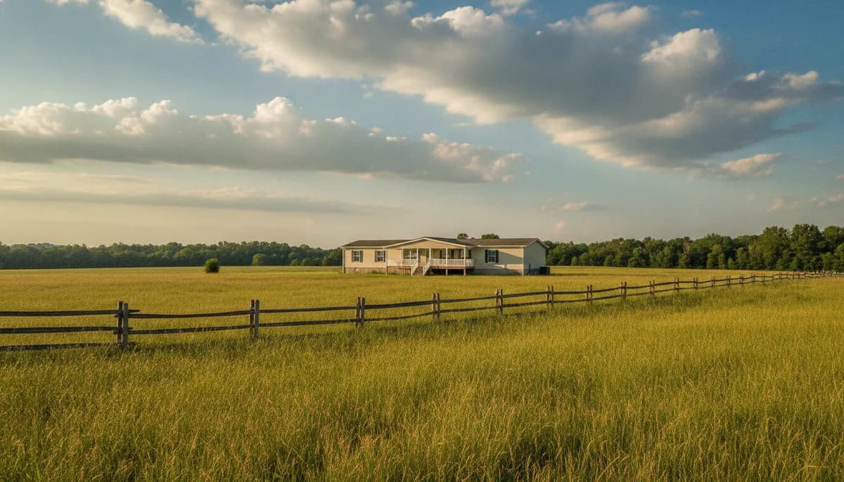 A manufactured home with a covered porch on an open Virginia lot